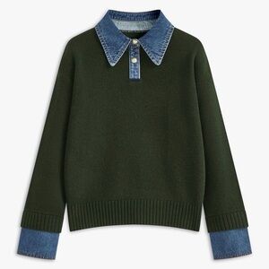 Commense Olive Sweater with Denim Accent